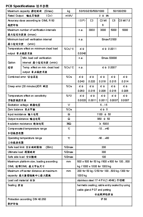 FLINTEC PCB 單點(diǎn)式稱(chēng)重傳感器技術(shù)參數(shù)圖2